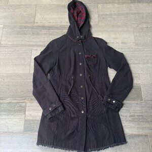 Free People Cotton Utility Drawstring Waist Hooded Jacket Coat Navy Size 8